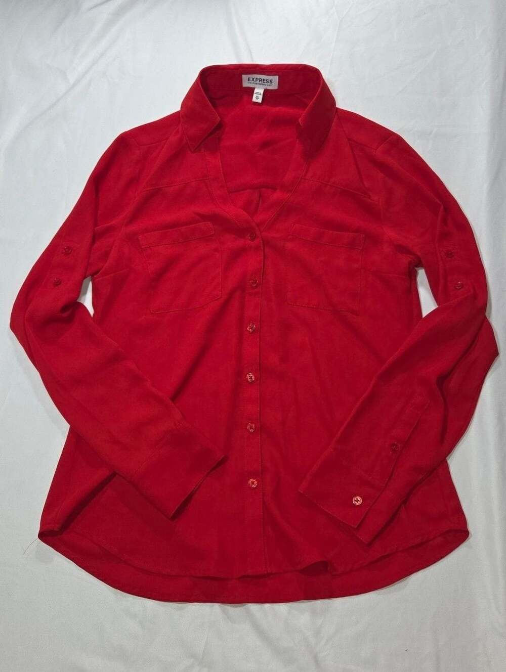 Express The Portofino Shirt Size XS Red Long Sleeve Button Up Blouse